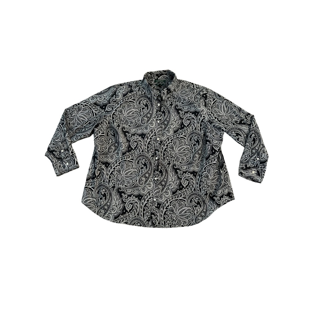 Lauren Ralph Lauren Black White Paisley Non-Iron Cotton Button Down Shirt 3X